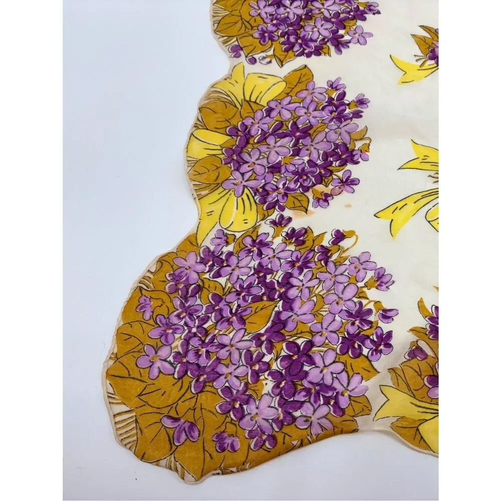 Silk Vintage Floral Square Scarf in Purple & Yellow